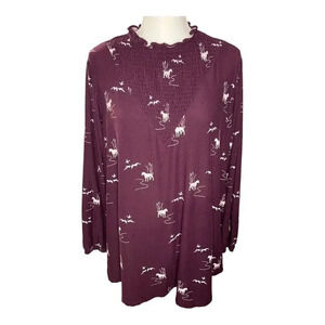 Lularoe Women’s Large Burgundy Clara Smocked Blouse With Retriever Dog Duck Bird